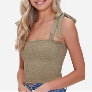 Forever 21 Green Smocked Tie Top